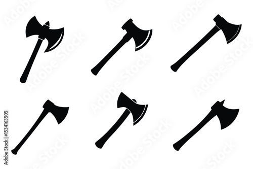 Six black axe icons arranged on a white background image