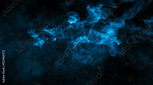 Ethereal cyan smoke swirls on abyssal background, abstract design artwork