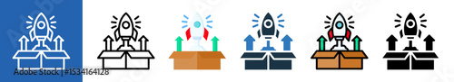 Startup Launch multiple icon style vector illustration