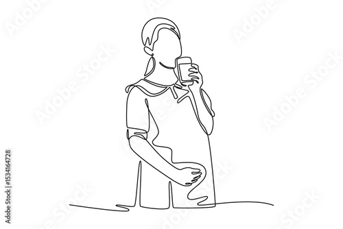 Pregnant mom concept. Single line draw design. Vector graphic illustration