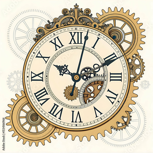 Mechanical clock vector illustration showcasing vintage gear timekeeping design and craftsmanship
