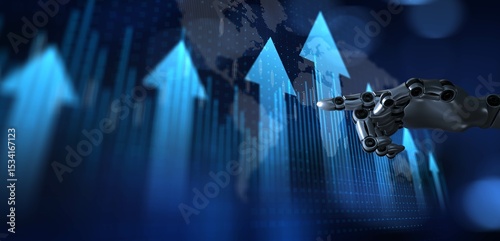 Global Market Trends and Economic Growth Highlighted with Robotic Precision. 3d render.