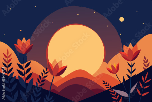 vector illustration of a night landscape