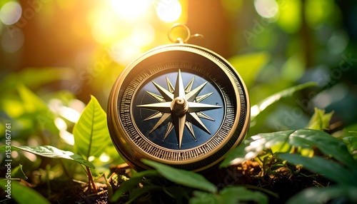 Merged compass rose and tropical leaf design glowing with optimism