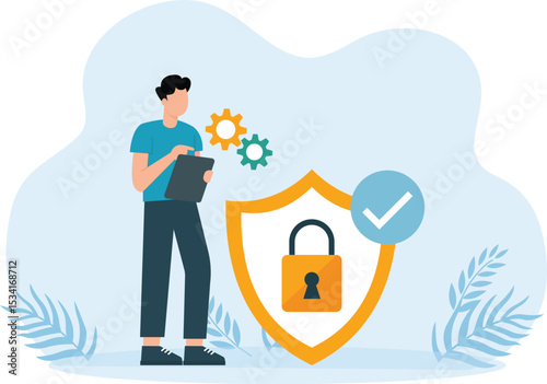 Data verified,Protection concept. Safety and security technology. Protect personal detail, password, firewall
