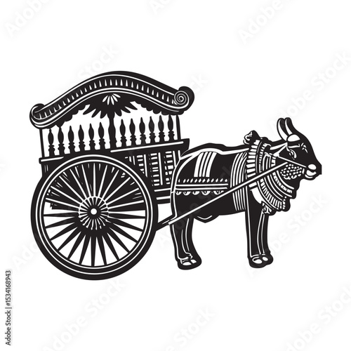silhouette of a bullock cart in bangladeshi cultur on the white blackground