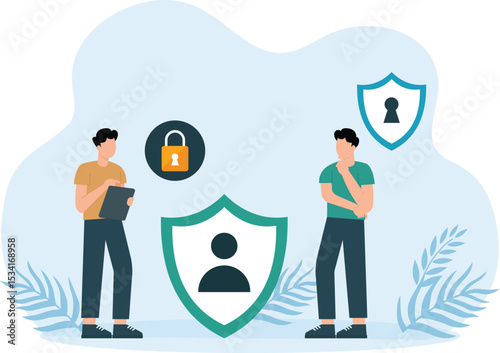 Account security,Man with key near computer and account login and password
