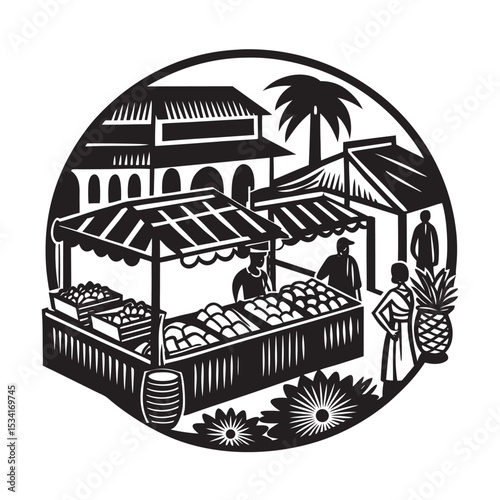 silhouette of a traditional bangladeshi bazaar