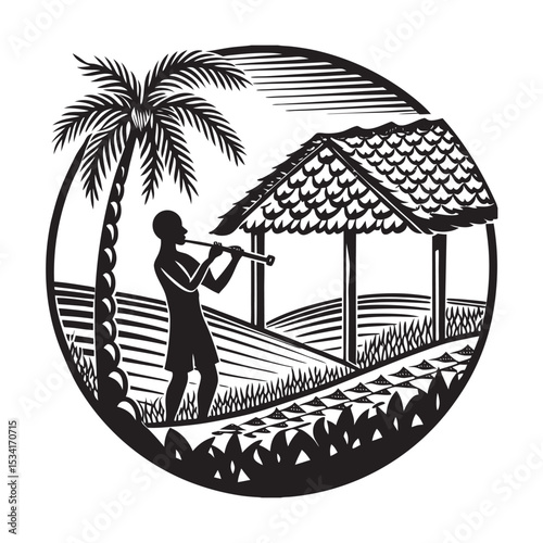 silhouette of flute playing in rural bangladeshi