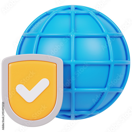 Global VPN 3d render icon in cartoon plastic style minimal isolated on transparent white background	
