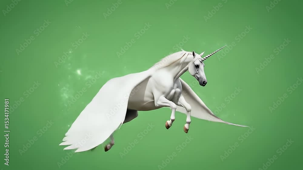 Flying unicorn green screen leap animation with full wingspan