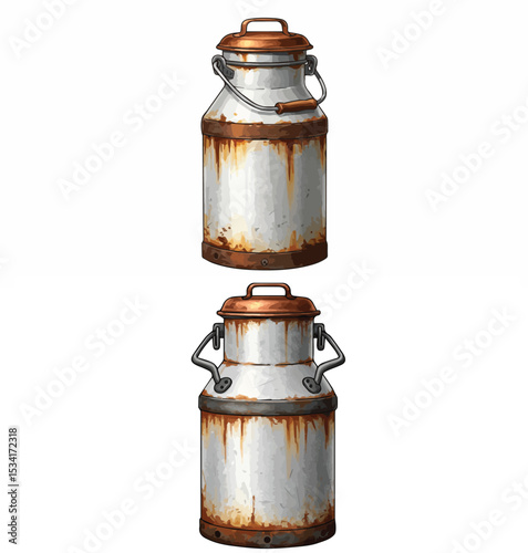 Rusty Vintage Milk Cans with Distressed Metal Texture
