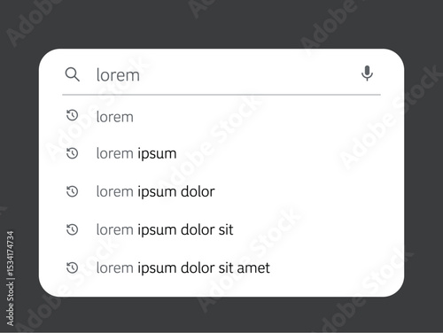 Search bar with suggestions. Search engine browser mockup for UI UX. Easy editable design.	
