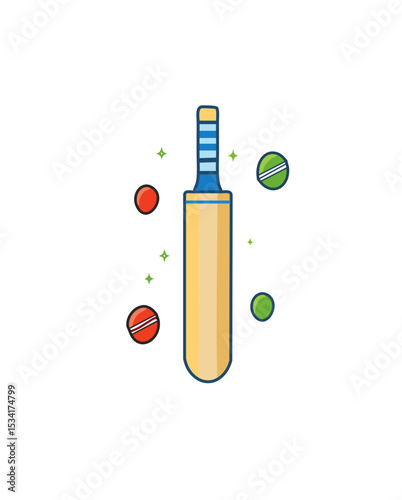 Cricket Equipment and Players Vector Set – Bat, Ball, Helmet, and Action Poses

