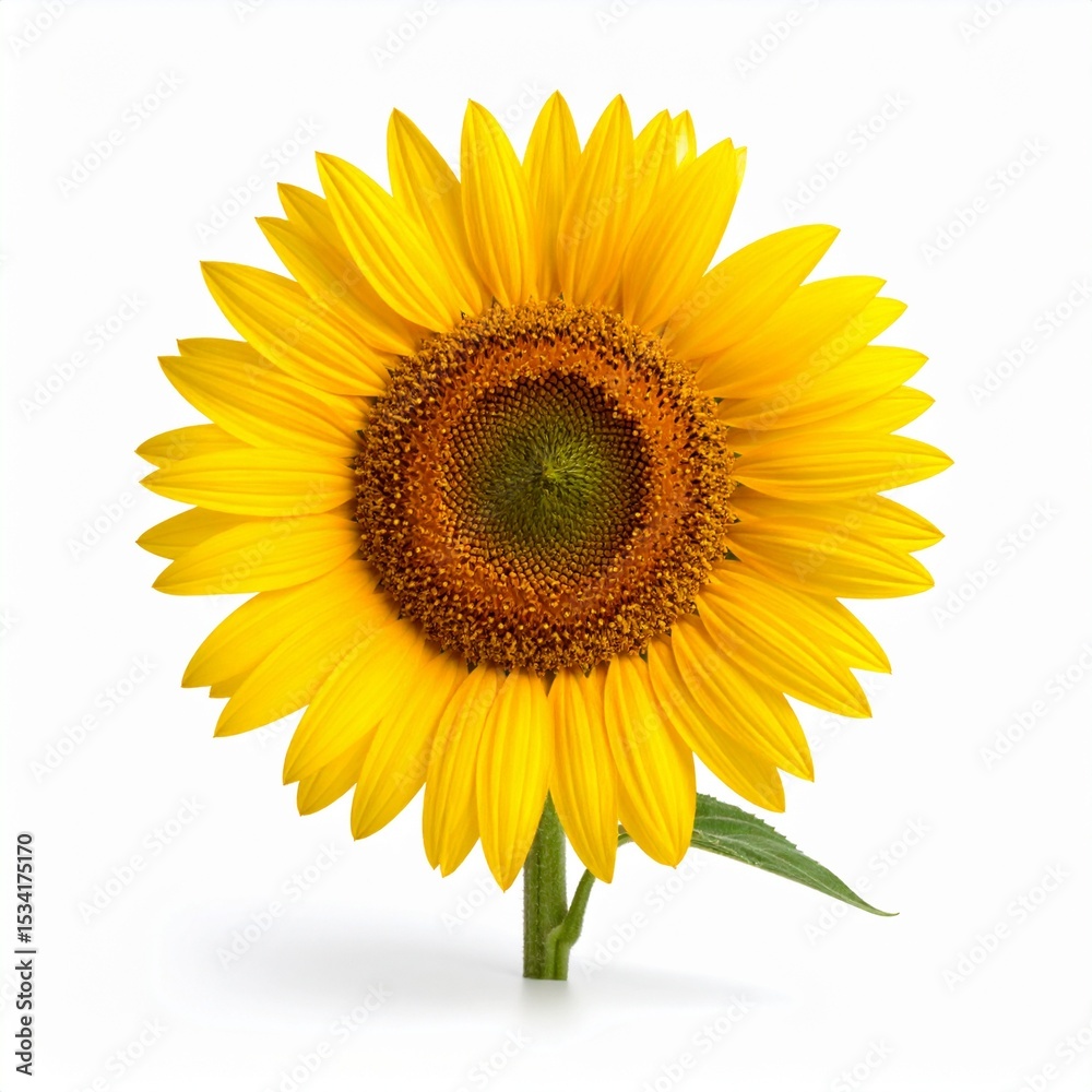 Fototapeta premium Sunflower on white background without shadow. Generated image