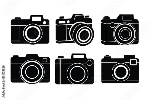 Collection of Sleek Camera Icons Photography Equipment Silhouettes