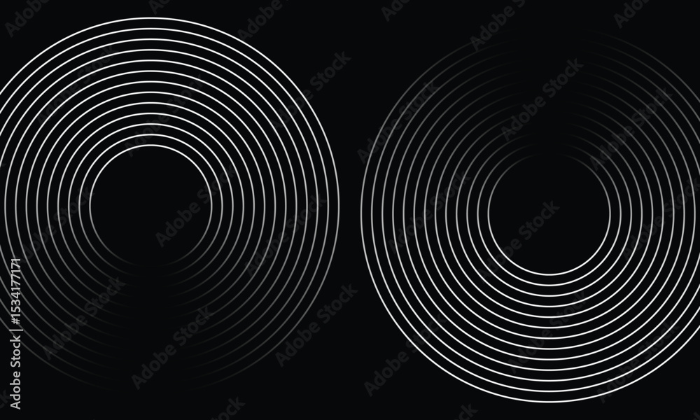Obraz premium Abstract digital background with two white concentric circle designs on a black gradient surface. Perfect for tech themes, digital art, or futuristic design compositions.