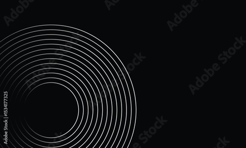 Abstract black background with minimalist concentric white circles on the left. Modern, clean, and stylish template perfect for presentations, tech designs, posters, or digital backdrops.