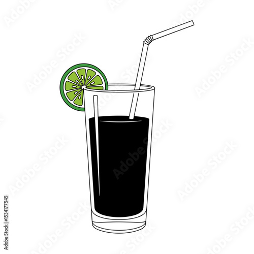 Cuba Libre glass with lime and straw for cocktail menu design