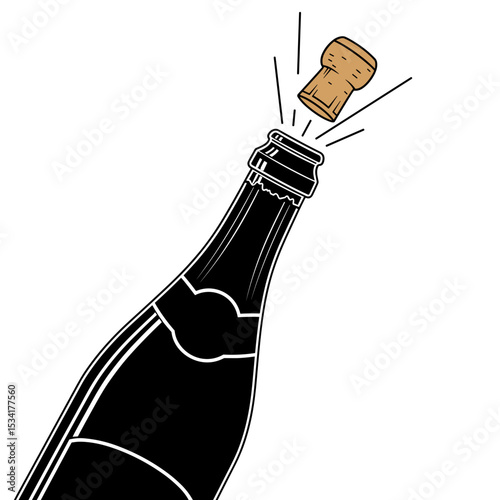 Champagne bottle with popping cork for festive celebration design
