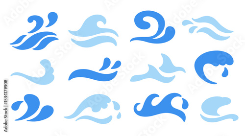 Abstract blue ocean waves logo flat icons set