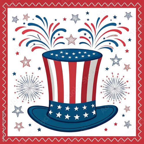 USA Independence Day July 4th Celebration Card – Vector Graphic Design with Uncle Sam Hat