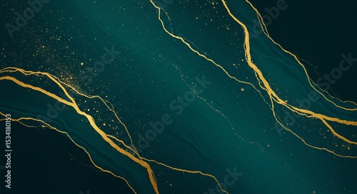 Abstract image featuring dark teal background with wavy gold lines and speckles creating a luxurious, flowing texture.
