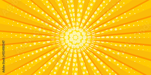 Yellow abstract background with light of sunburst. yellow starburst with halftone. sun ray retro background with flash. Eps10