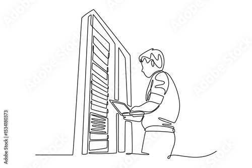 Data center concept. Single line draw design. Vector graphic illustration