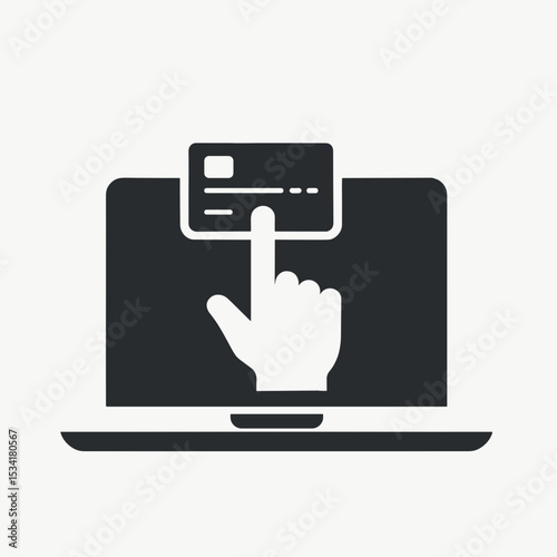 Hand pointing to credit card over laptop for online payment