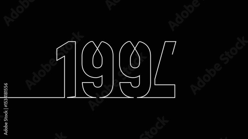 1994 new year continuous line art clip self drawing animation on white black background. single one line art written outline sketch illustration 1994 year numbers video