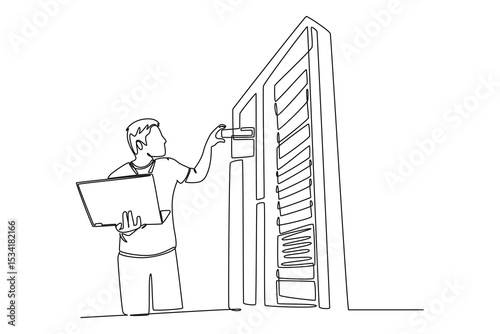 Data center concept. Single line draw design. Vector graphic illustration