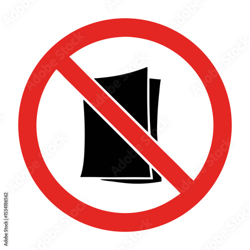 Discard Papers Prohibition Sign with Red Circle and Slash for Environmental Awareness, Office Policies, Waste Management Guidelines, and Corporate Communication  
