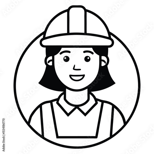 Simple icon of a female construction worker wearing a hard hat