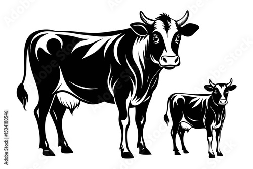 Cow with Calf Head Pencil Sketch in Traditional Style photo