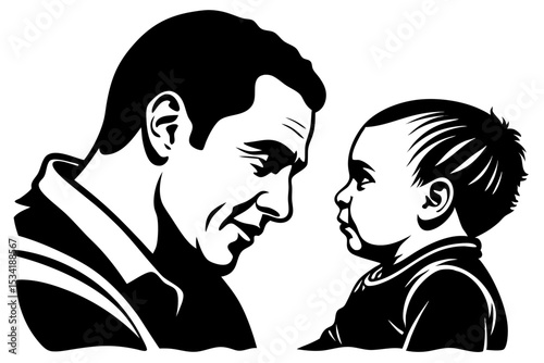 Father Holding Baby with Love in Pencil Sketch Artwork