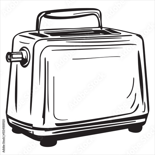 Retro Toaster Silhouette Vector for Kitchen Decor,Black silhouette of a retro toaster with vintage texture, ideal for kitchen, cooking, appliance, A monochrome drawing showcases a simple electric toas