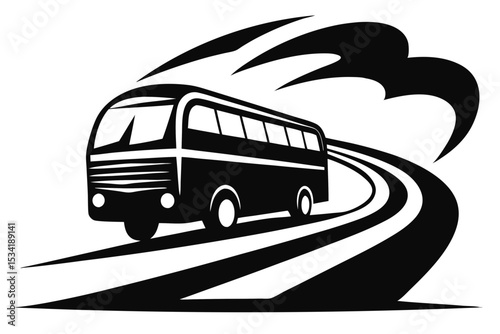 Bus on Roadway in Artistic Black and White Sketch Scene
