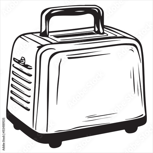 Retro Toaster Silhouette Vector for Kitchen Decor,Black silhouette of a retro toaster with vintage texture, ideal for kitchen, cooking, appliance, A monochrome drawing showcases a simple electric toas
