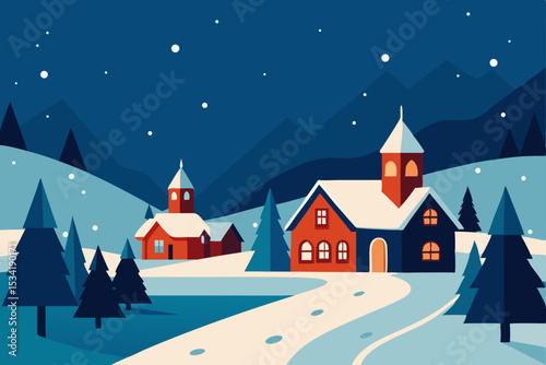 winter landscape with houses