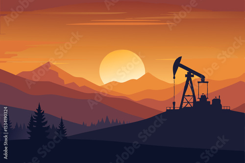 oil pump in sunset
