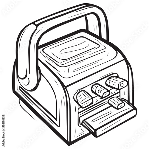 Retro Toaster Silhouette Vector for Kitchen Decor,Black silhouette of a retro toaster with vintage texture, ideal for kitchen, cooking, appliance, A monochrome drawing showcases a simple electric toas
