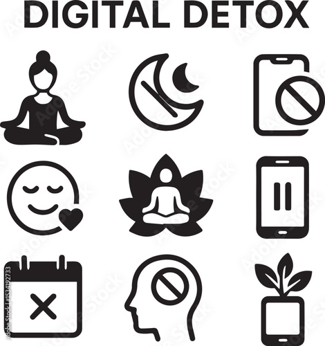Digital Detox , Social Addict Concept Icon set. isolated on background.