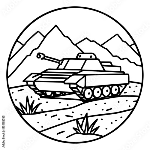 Tank March in Desert Dunes – Vector Art