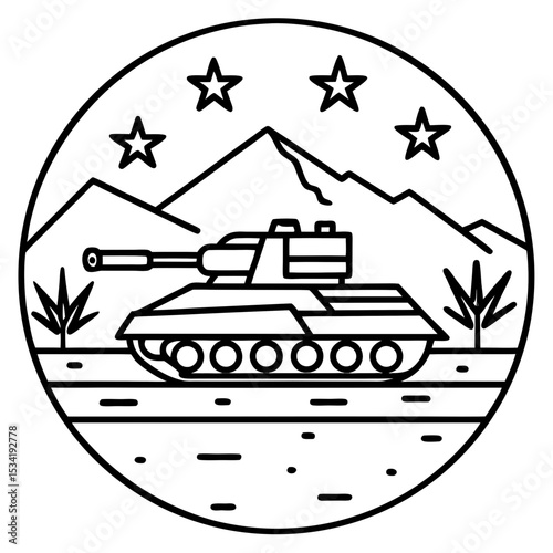 Tank March in Desert Dunes – Vector Art
