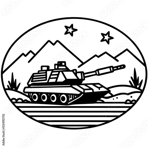 Tank March in Desert Dunes – Vector Art