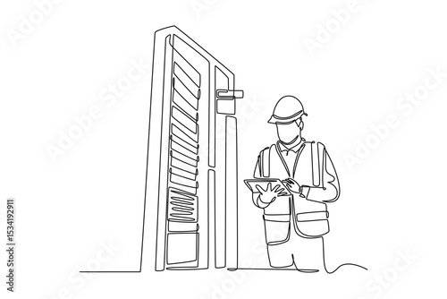  Data center concept. Single line draw design. Vector graphic illustration