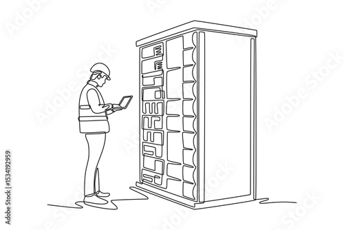  Data center concept. Single line draw design. Vector graphic illustration