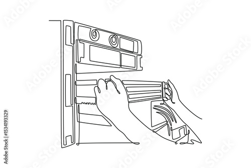  Data center concept. Single line draw design. Vector graphic illustration