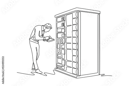  Data center concept. Single line draw design. Vector graphic illustration